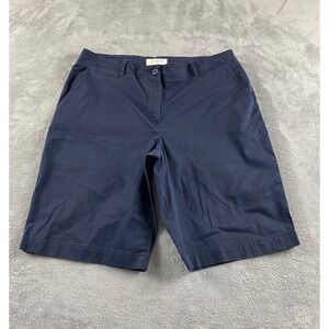 Talbots Navy Blue Chino Shorts Mens Size 14 Solid Cotton Blend Knee Length